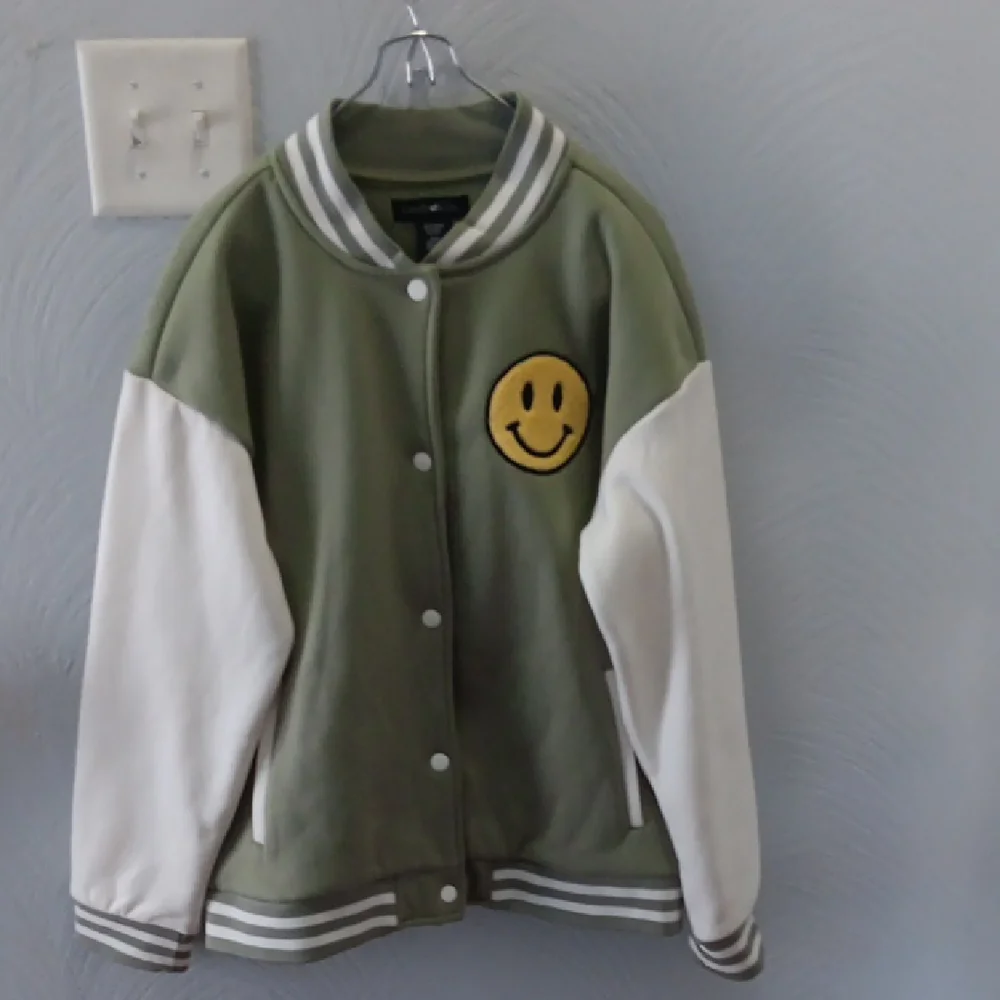 Youth Varsity Jacket with Smiley Patch EUC - Picture 1 of 6